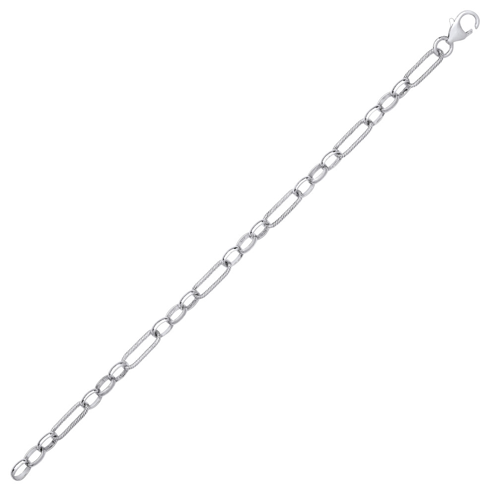 Jewelco London Ladies Rhodium Plated Sterling Silver Figaro Twisted Oval Paperclip Belcher Chain Bracelet 5mm 7.5 inch - GVB531 - Image 2