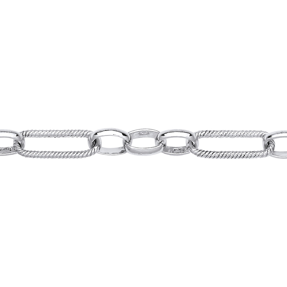 Jewelco London Ladies Rhodium Plated Sterling Silver Figaro Twisted Oval Paperclip Belcher Chain Bracelet 5mm 7.5 inch - GVB531