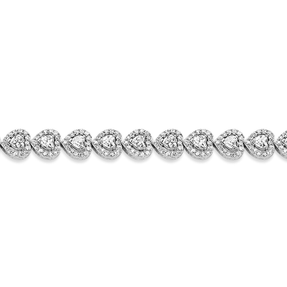 Jewelco London Ladies Rhodium Plated Sterling Silver Heart CZ Halo Love Hearts Tennis Bracelet 8mm 7 inch - GVB548