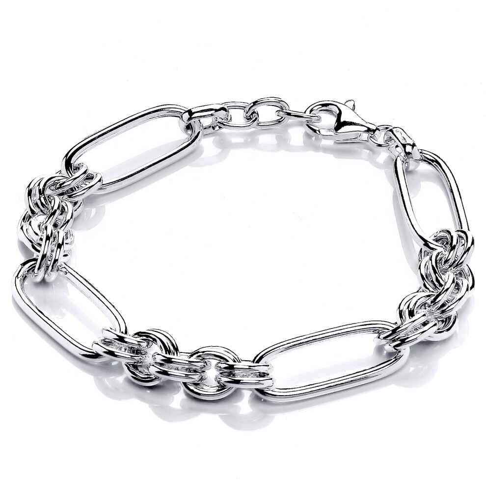 Jewelco London Ladies Rhodium Plated Sterling Silver Hybrid Belcher Figaro Paperclip Chain Bracelet 10mm 7.5 + 0.5 inch - GVB478