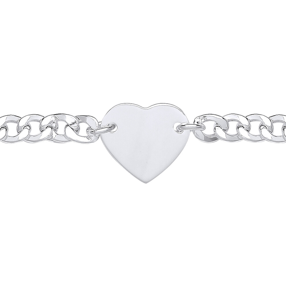 Jewelco London Ladies Rhodium Plated Sterling Silver Love Heart Tag Curb Charm Bracelet - GVB514