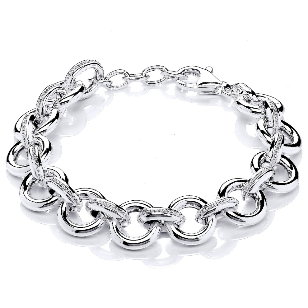 Jewelco London Ladies Rhodium Plated Sterling Silver Rope Donut Belcher Link Chain Bracelet 12mm 7 + 1 inch - GVB475
