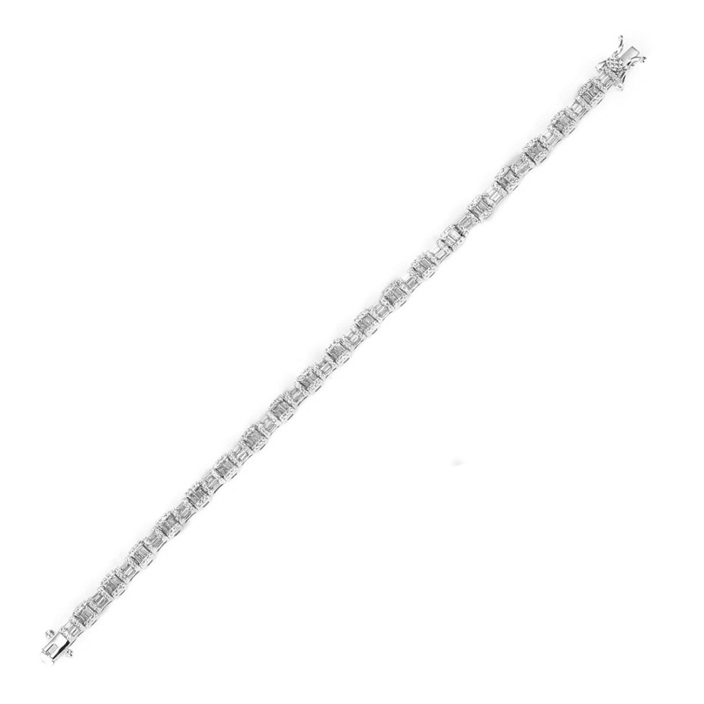 Jewelco London Ladies Rhodium Sterling Silver Round & Baguette CZ Alternating Horizontal Vertical Line Bracelet, 7" - ABB196 - Image 2