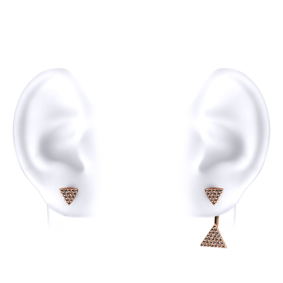 Jewelco London Ladies Rose Gold-Plated Sterling Silver Cubic zirconia Pave Pyramid Double Drop Jacket Earrings - GVE568 - Image 4