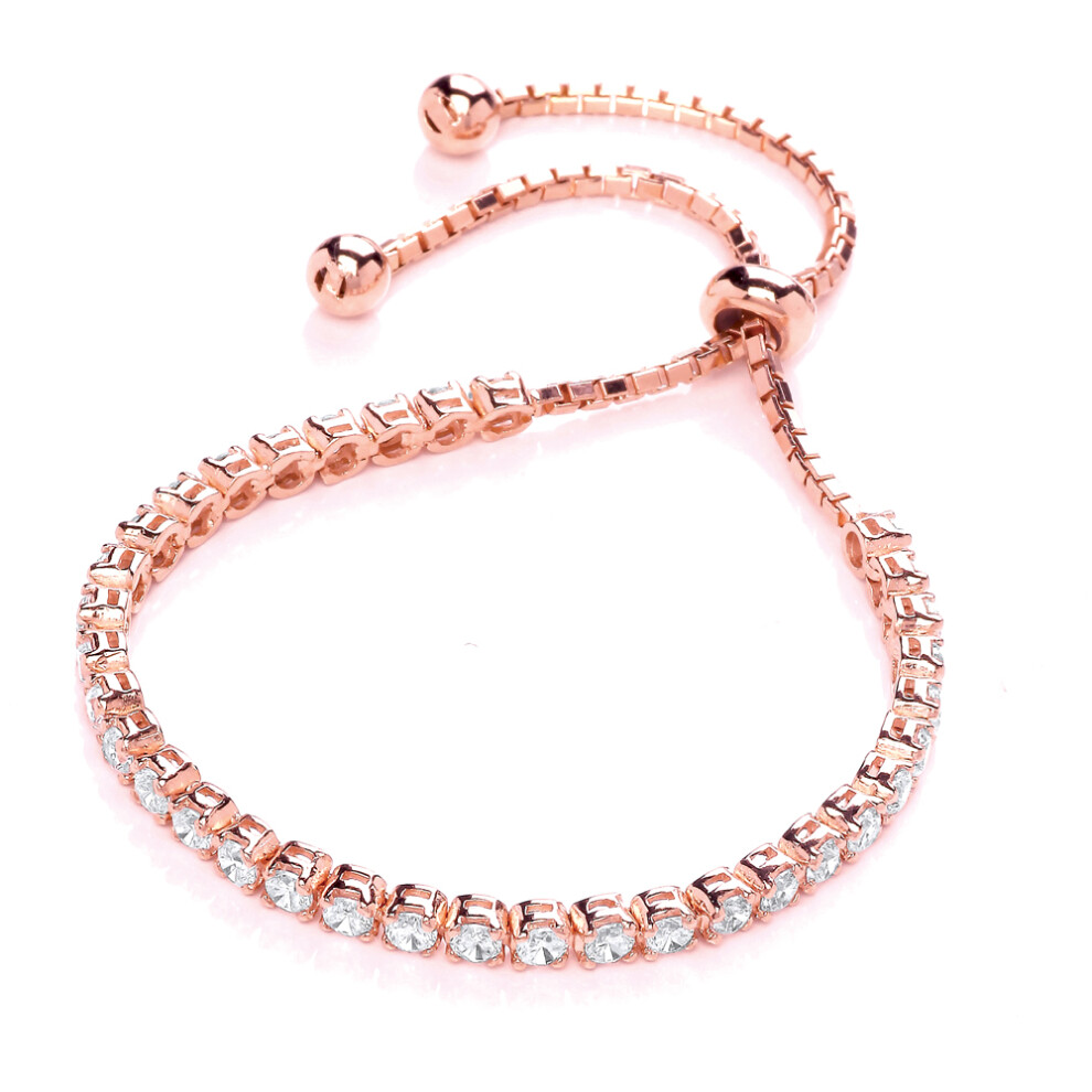 Jewelco London Ladies Rose Gold-Plated Sterling Silver Cubic Zirconia Tennis Eternity Adjustable Slider Bracelet 4mm - GVB321