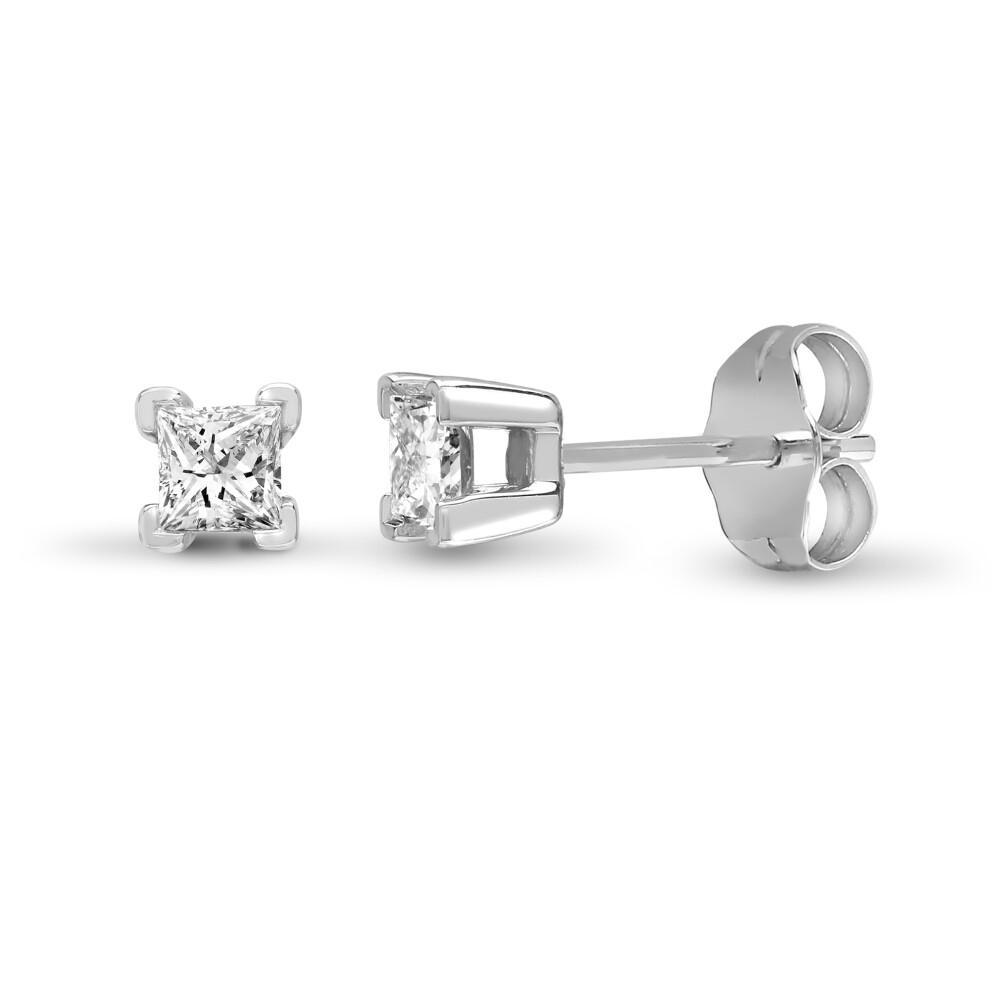 Jewelco London Ladies Solid 18ct White Gold 4 Claw Set Princess G SI1 0.25ct Diamond Solitaire Stud Earrings - 18E357-025