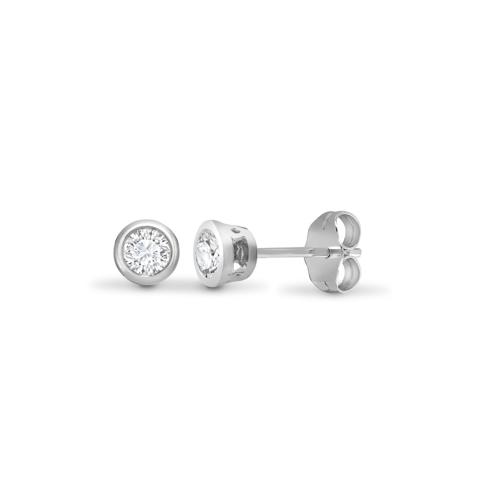 Jewelco London Ladies Solid 18ct White Gold Rub Over Set Round G SI1 0.1ct Diamond Solitaire Stud Earrings - 18E014-010