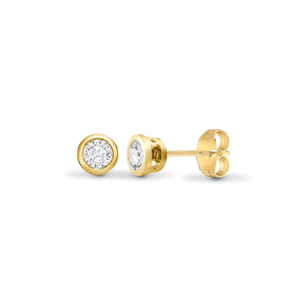 Jewelco London Ladies Solid 18ct Yellow Gold Rub Over Set Round G SI1 0.1ct Diamond Solitaire Stud Earrings - 18E009-010