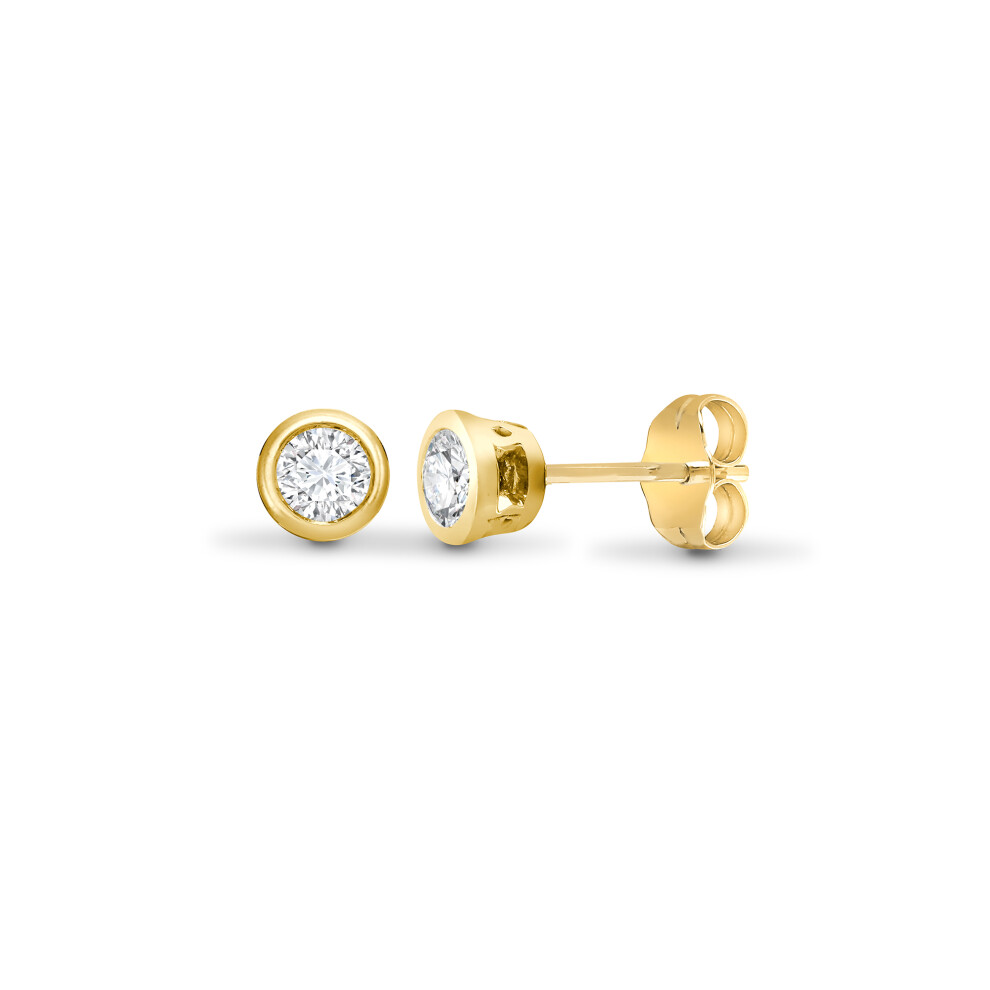 Jewelco London Ladies Solid 18ct Yellow Gold Rub Over Set Round G SI1 0.5ct Diamond Solitaire Stud Earrings - 18E009-050