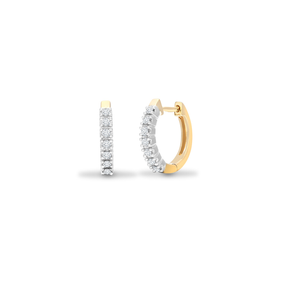 Jewelco London Ladies Solid 9ct 2 Colour Gold 4 Claw Set Round I I2 0.25ct Diamond Eternity Huggie Hoop Earrings 15mm - 9E049