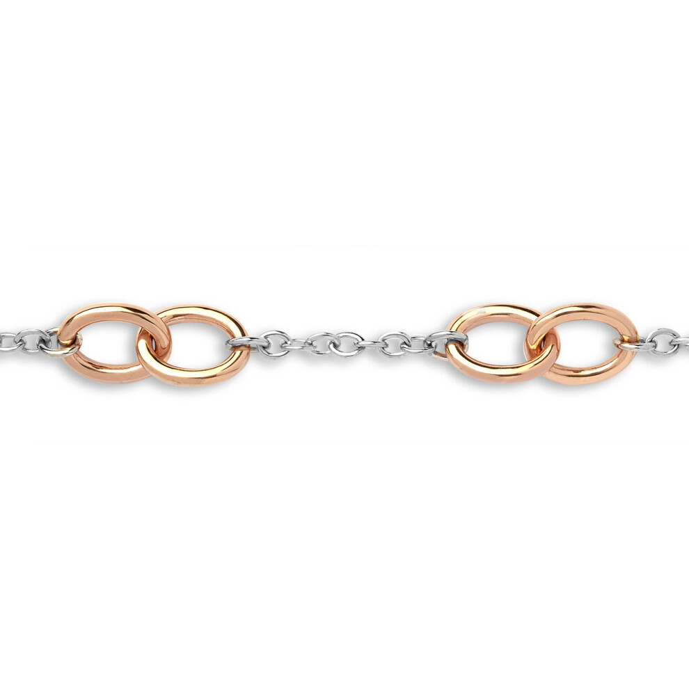 Jewelco London Ladies Solid 9ct Rose and White Gold Interlocked Oval Hoop Rolo Belcher 13mm Chain Link Bracelet, 7.5 inch 19cm - JBB369-7.5