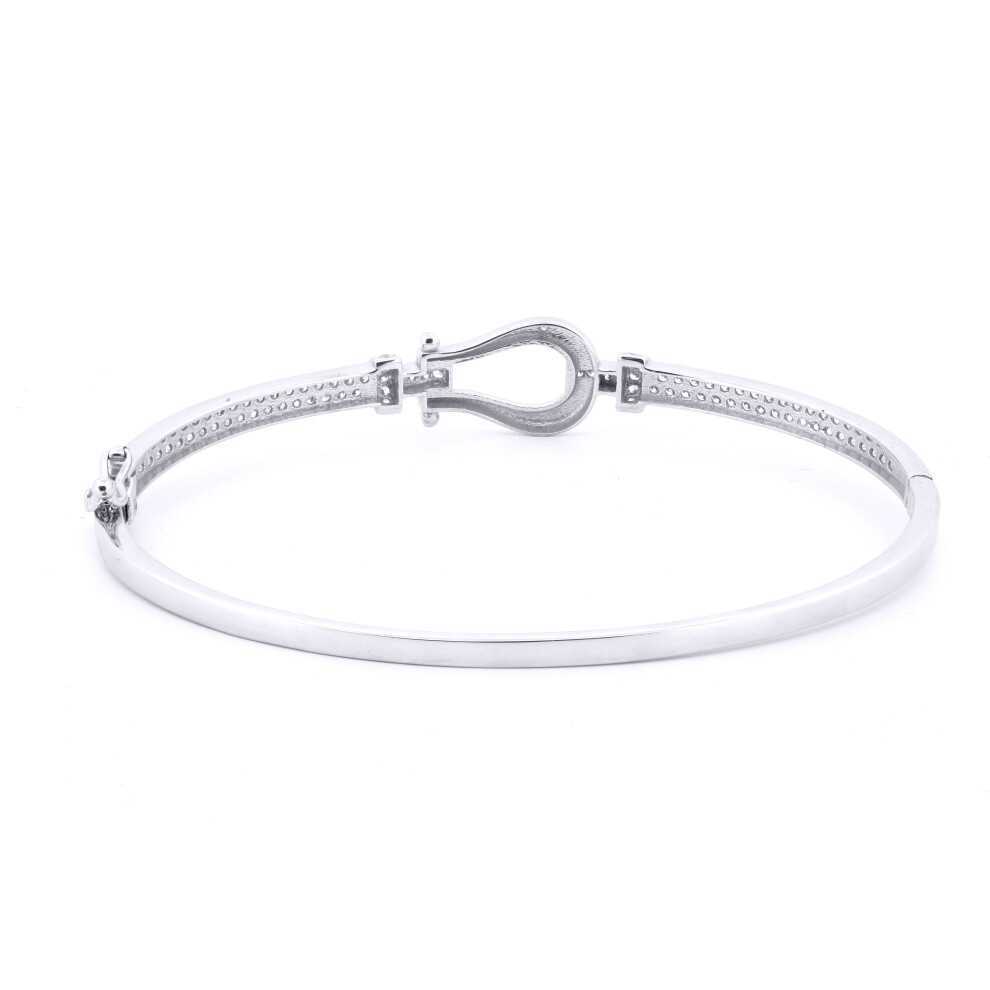 Jewelco London Ladies Solid 9ct White Gold Cubic Zirconia Hinged Noose Hook Loop Stirrup 3mm Bangle Bracelet - JBG351 - Image 2