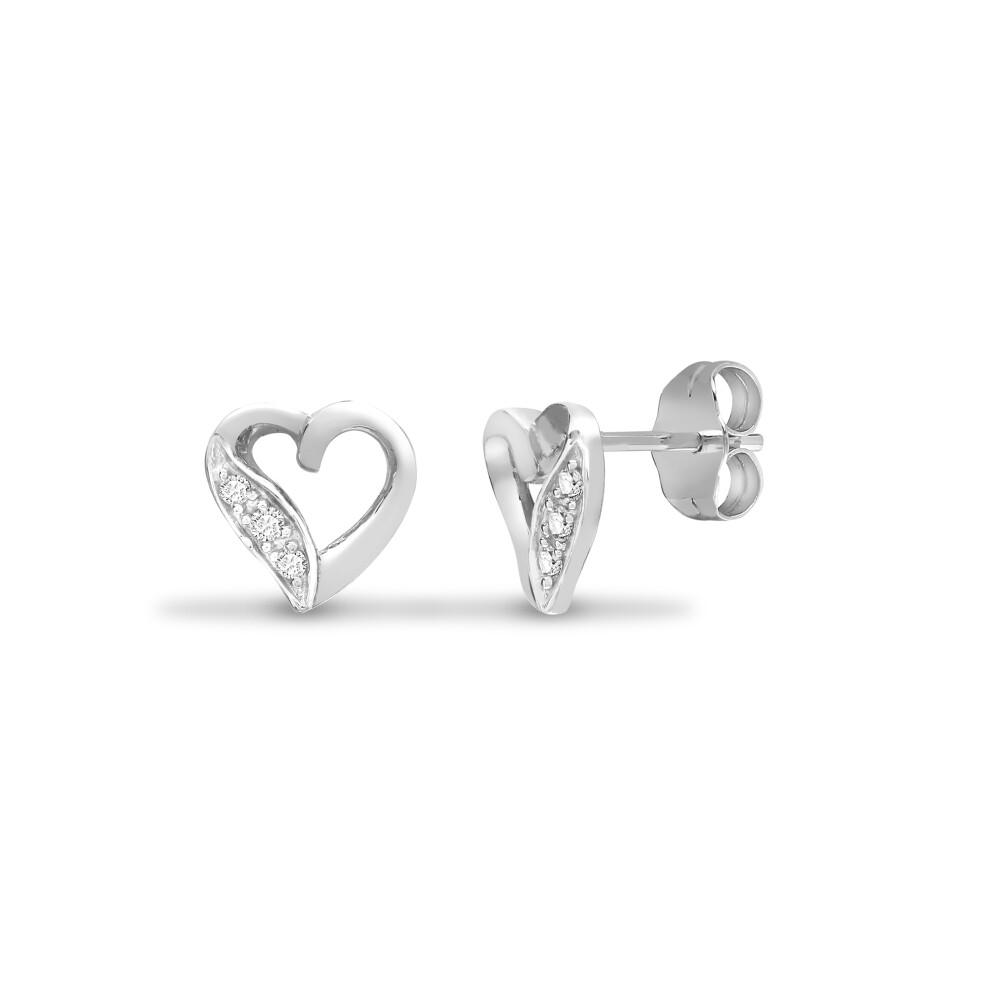 Jewelco London Ladies Solid 9ct White Gold Pave Set Round I I3 0.06ct Diamond Elegant Love Heart Stud Earrings - 9E089