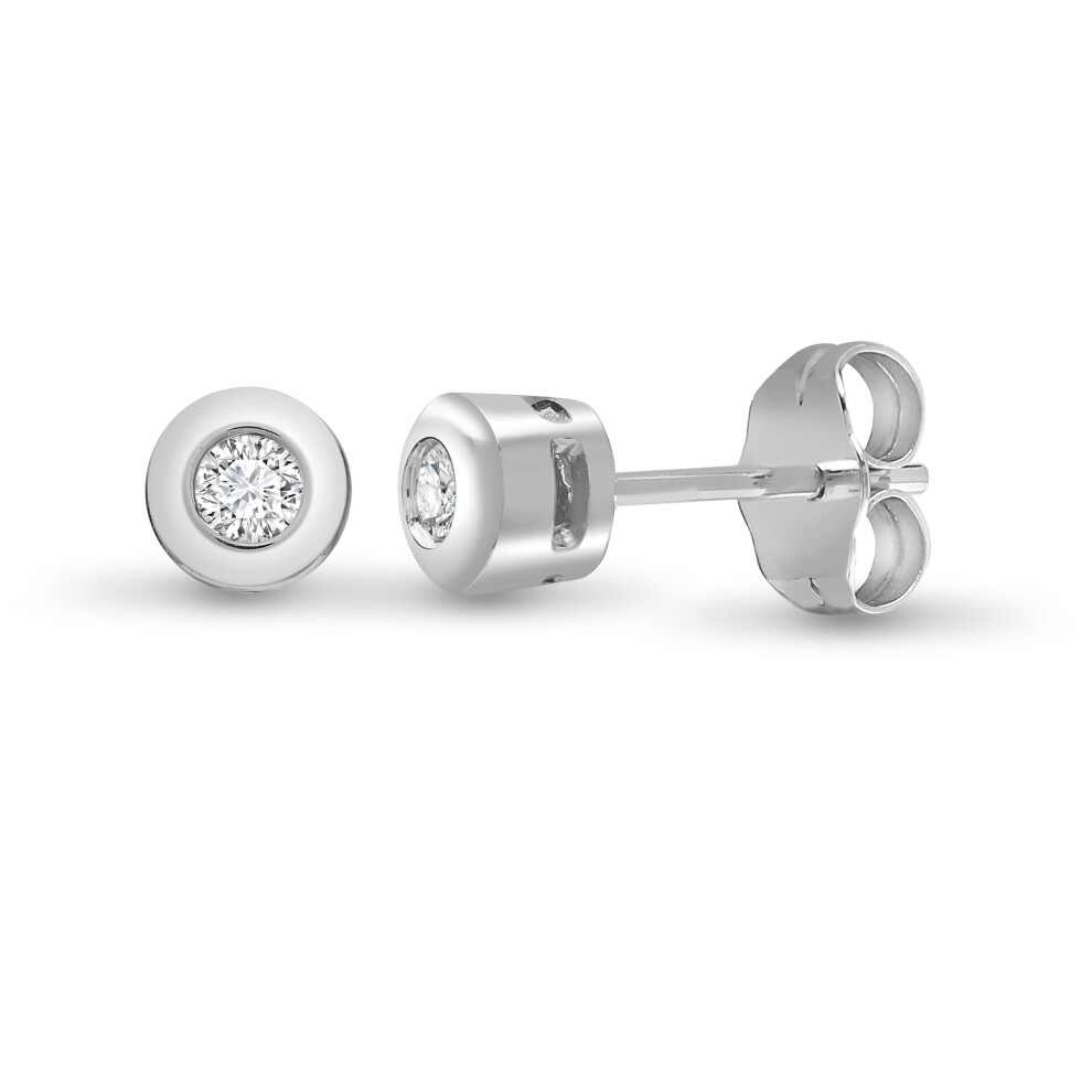 Jewelco London Ladies Solid 9ct White Gold Rub Over Set Round H I1 0.1ct Diamond Solitaire Stud Earrings - 9E002-010