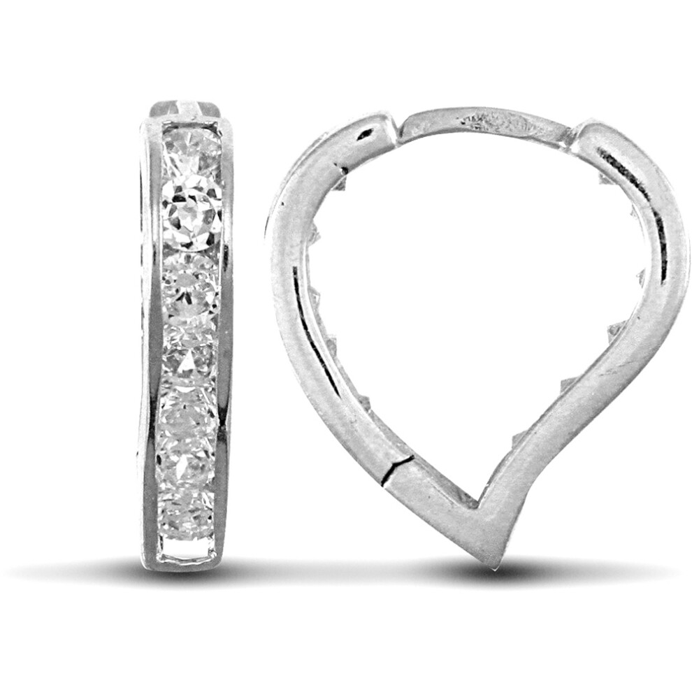Jewelco London Ladies Solid 9ct White Gold White Round Brilliant Cubic Zirconia Love Heart Huggie Earrings - JER717