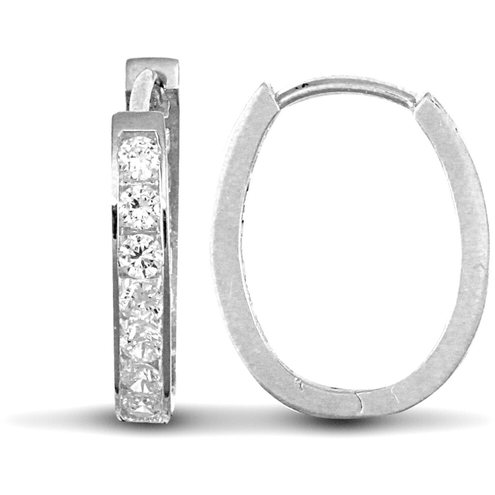 Jewelco London Ladies Solid 9ct White Gold White Round Brilliant Cubic Zirconia Oval Huggie Hoop Earrings - JER715