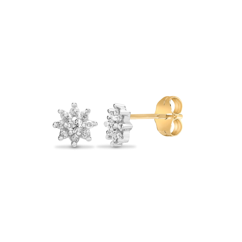 Jewelco London Ladies Solid 9ct Yellow Gold Cluster Set Round H I1 0.25ct Diamond Cluster Stud Earrings - 9E009