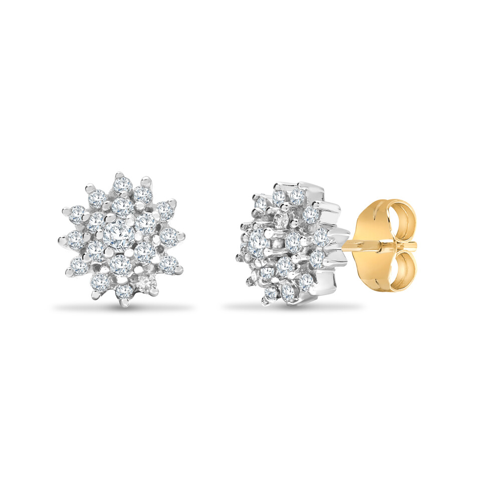 Jewelco London Ladies Solid 9ct Yellow Gold Cluster Set Round I I1 0.5ct Diamond Cluster Stud Earrings - 9E035