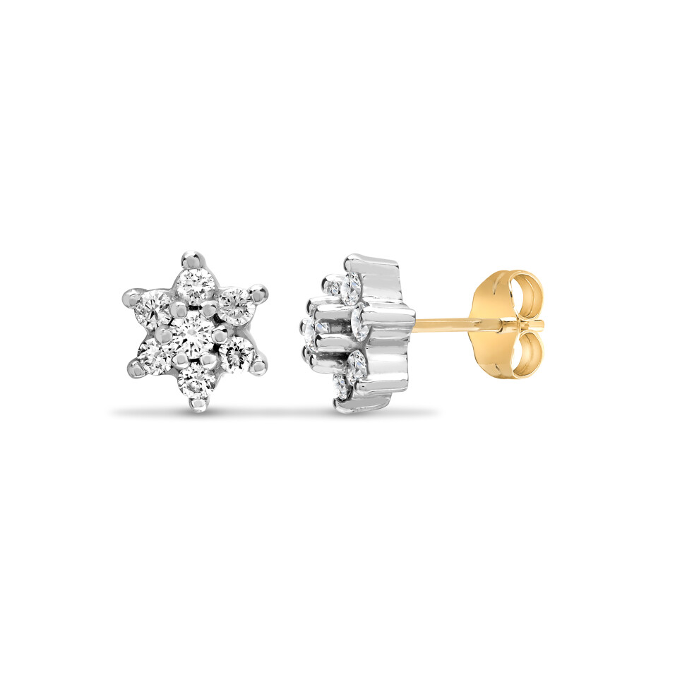 Jewelco London Ladies Solid 9ct Yellow Gold Cluster Set Round J I1 0.5ct Diamond Cluster Stud Earrings - 9E010