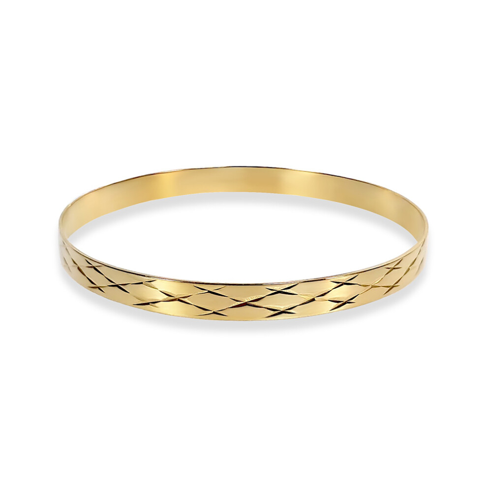 Jewelco London Ladies Solid 9ct Yellow Gold Diamond Cut Flat Band Slave 6mm Bangle Bracelet - JBG068