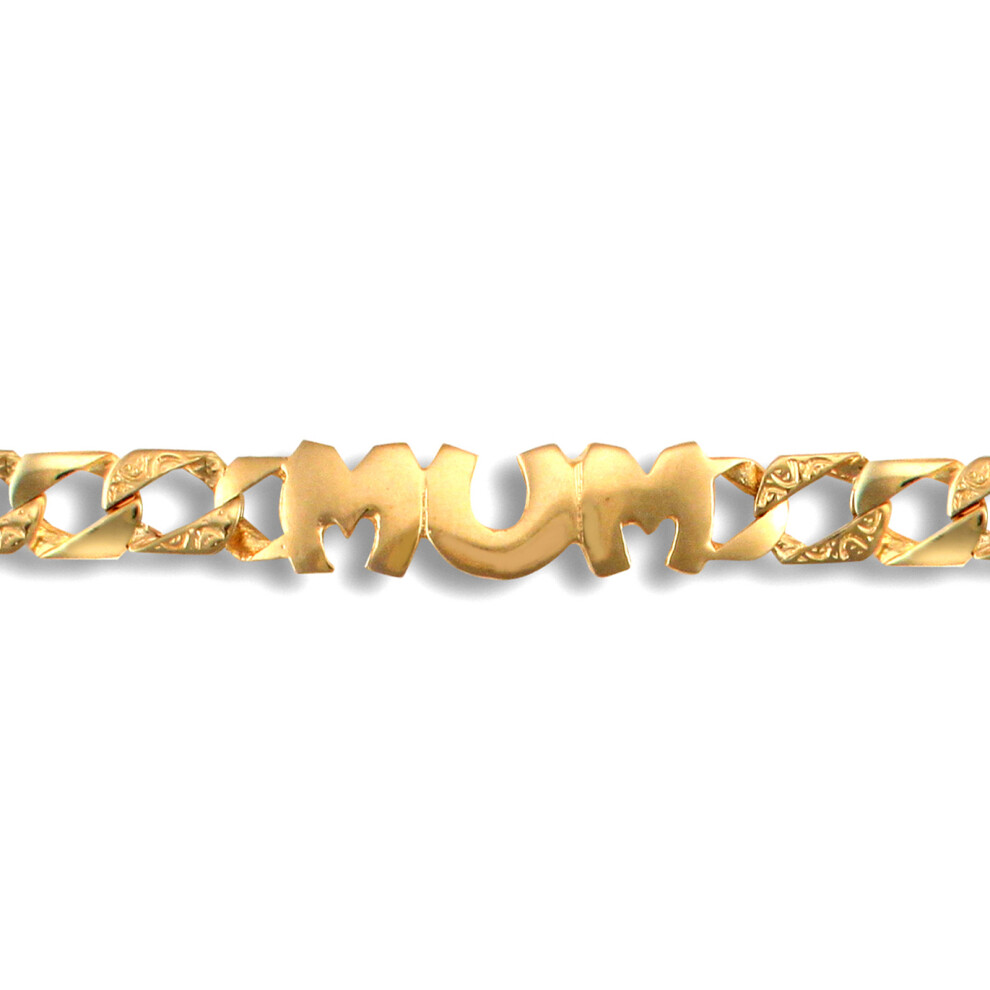 Jewelco London Ladies Solid 9ct Yellow Gold MUM Venezia Curb 6mm Gauge Bracelet - JBB208