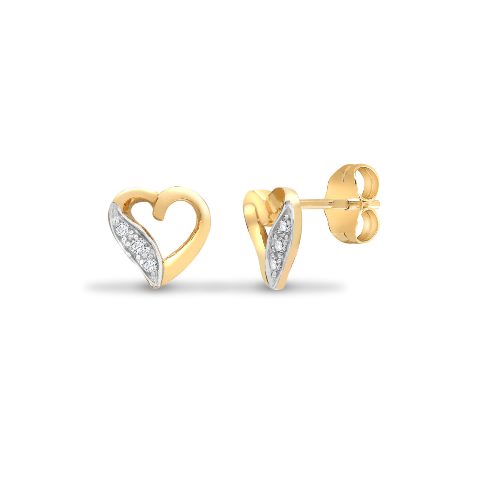 Jewelco London Ladies Solid 9ct Yellow Gold Pave Set Round H I1 0.06ct Diamond Elegant Love Heart Stud Earrings - 9E088