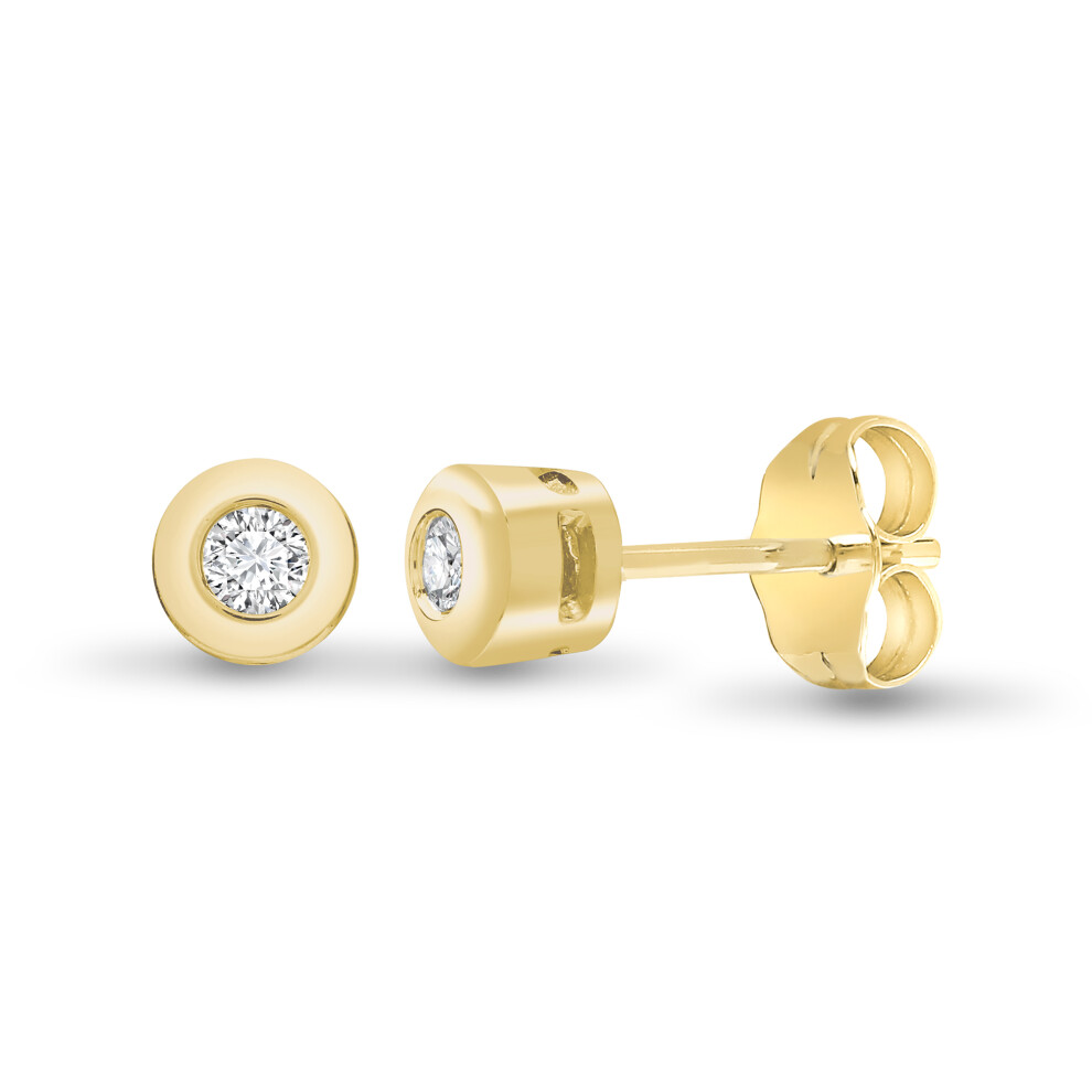 Jewelco London Ladies Solid 9ct Yellow Gold Rub Over Set Round H I1 0.1ct Diamond Solitaire Stud Earrings - 9E001-010