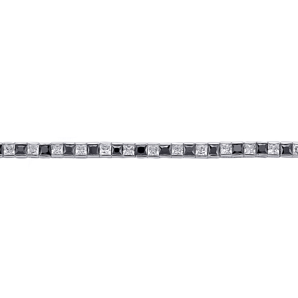 Jewelco London Ladies Sterling Silver Black Princess Cut Cubic Zirconia Alternating Eternity Tennis Bracelet 4mm - GVB103-BLA