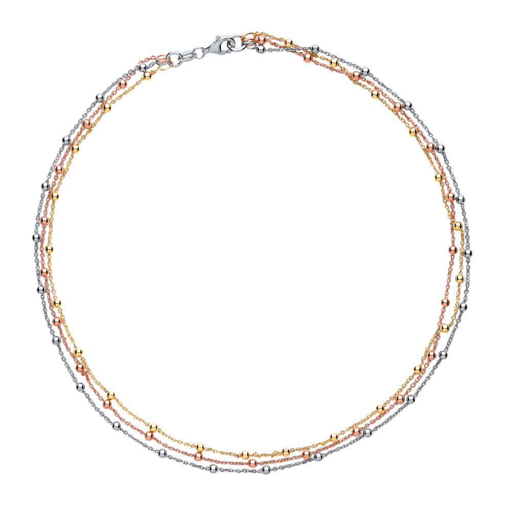 Ladies Sterling Silver Collarette 3 Row Bead Chain Necklace 1.1mm 14" - GVCL001