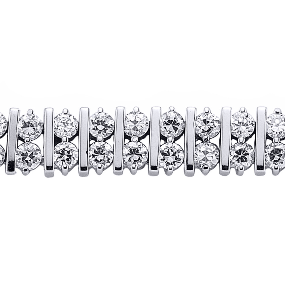 Jewelco London Ladies Sterling Silver Cubic Zirconia 2 Row Tennis Bracelet 9mm 7 inch - GVB017