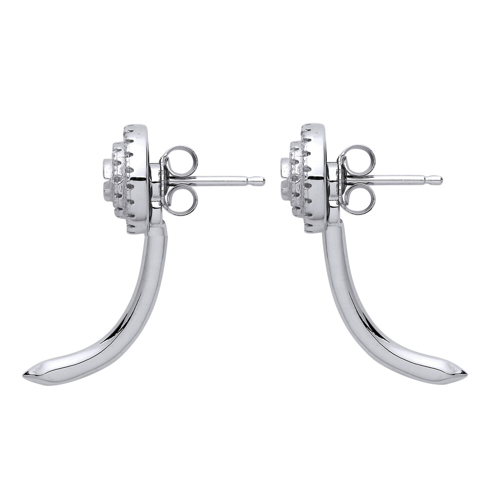 Jewelco London Ladies Sterling Silver Cubic Zirconia 2 Tier Halo Convertible Nail Stud Drop Earrings - GVE821 - Image 3