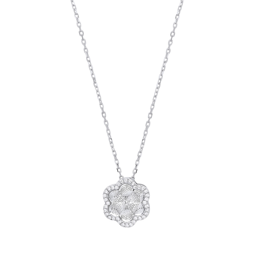 Ladies Sterling Silver Cubic Zirconia Diamond-cut Kaleidoscope Guilloché Charm Necklace - GVK327 - Image 2