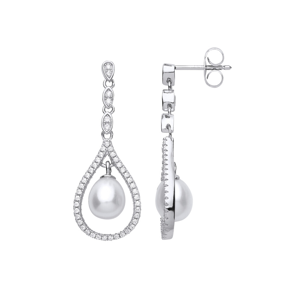 Jewelco London Ladies Sterling Silver Cubic Zirconia & Freshwater Cultured Pearl Tears of Joy Drop Earrings 7x8mm - GVE680
