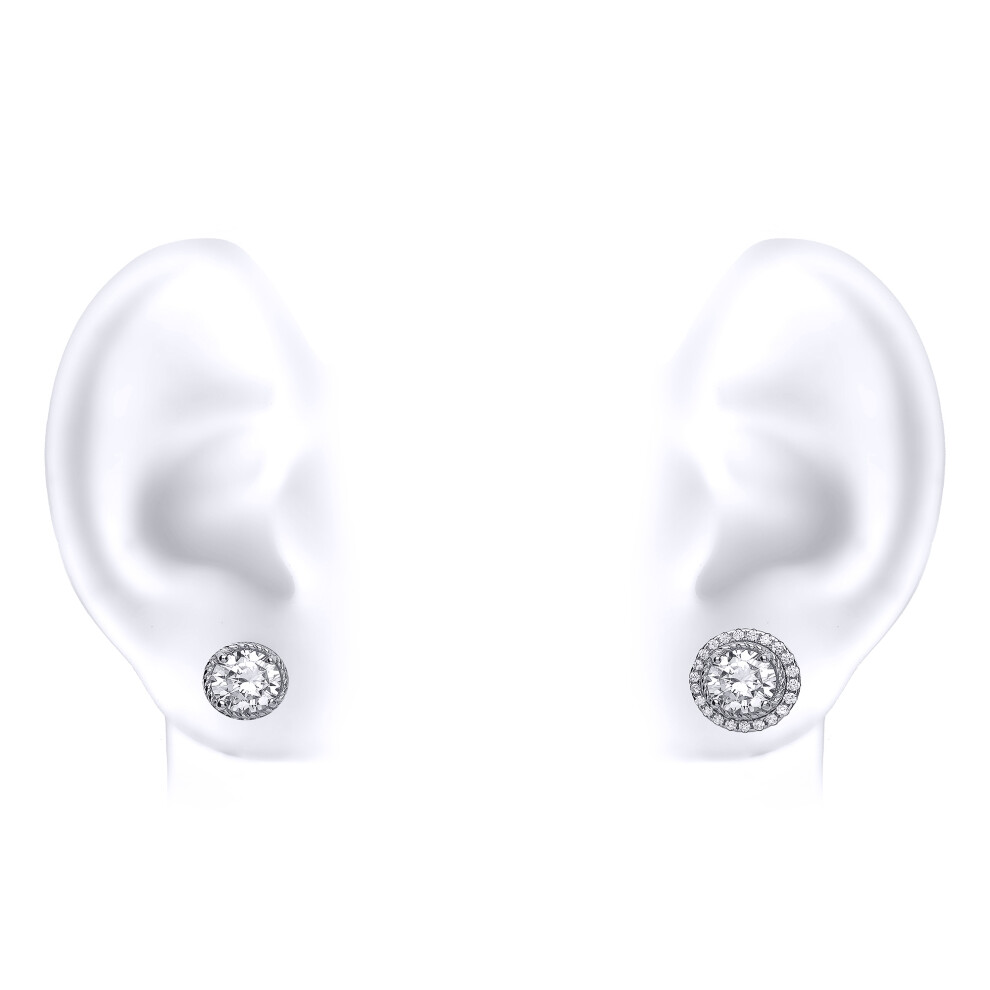 Jewelco London Ladies Sterling Silver Cubic Zirconia Halo Stud Earrings - GVE418 - Image 4