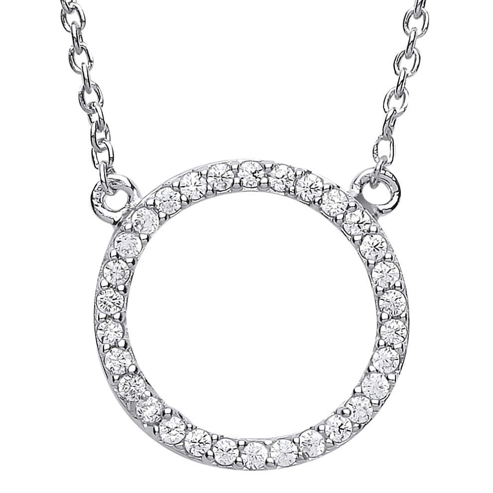 Ladies Sterling Silver Cubic Zirconia Pave Halo Charm Necklace 16 + 2 inch - GVK161