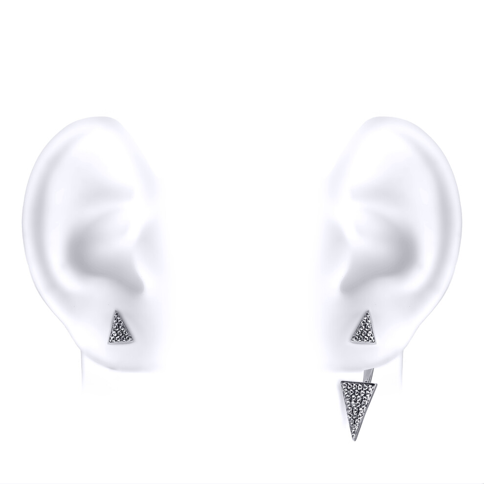 Jewelco London Ladies Sterling Silver Cubic zirconia Pave Roman Spears Double Drop Jacket Earrings - GVE559 - Image 4