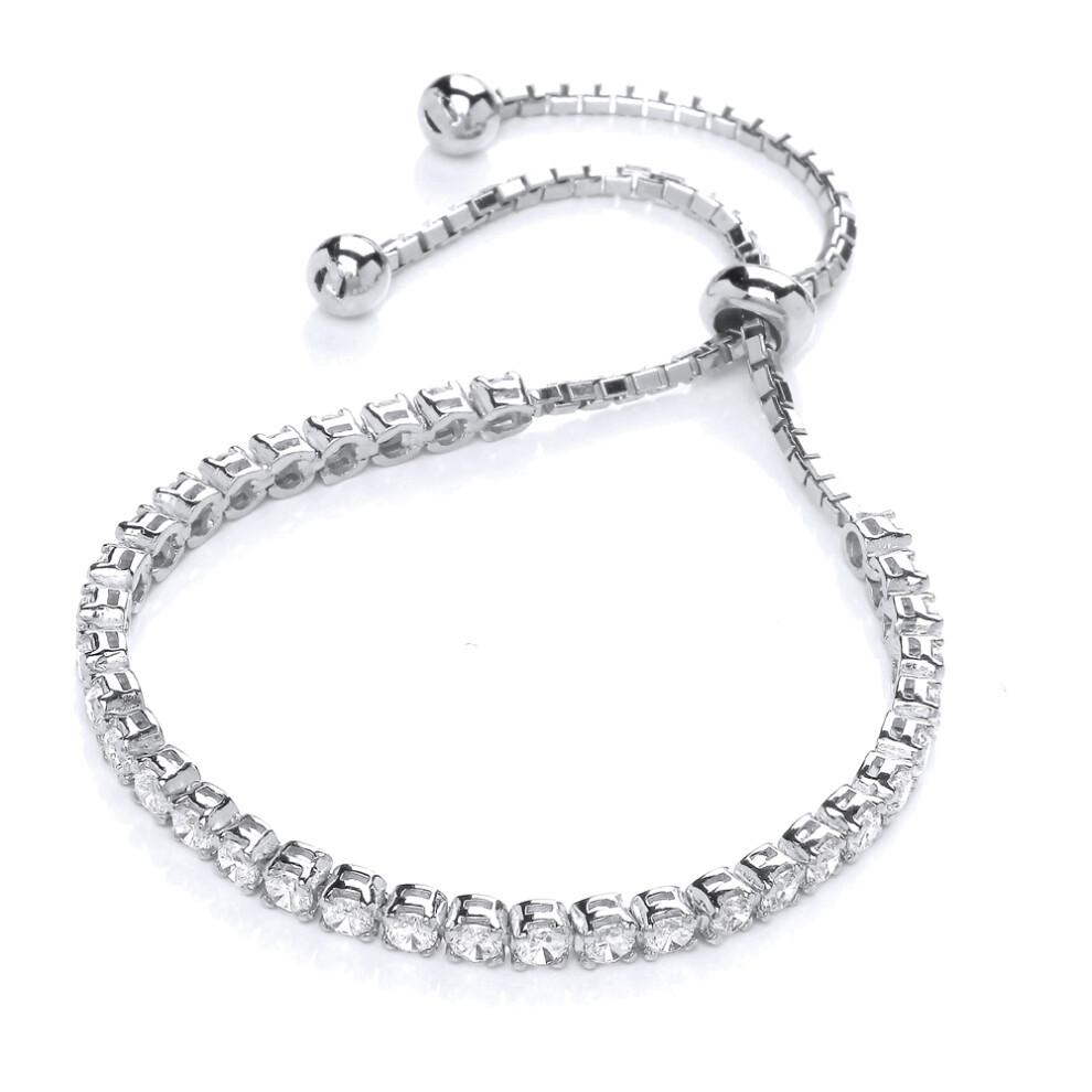 Jewelco London Ladies Sterling Silver Cubic Zirconia Tennis Eternity Adjustable Toggle Slider Bracelet 4mm - GVB320