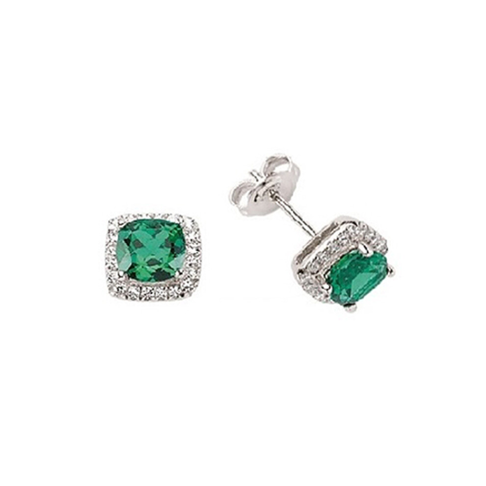 Jewelco London Ladies Sterling Silver Emerald-Green Asscher Cubic Zirconia Halo Cluster Stud Earrings - GVE219EM