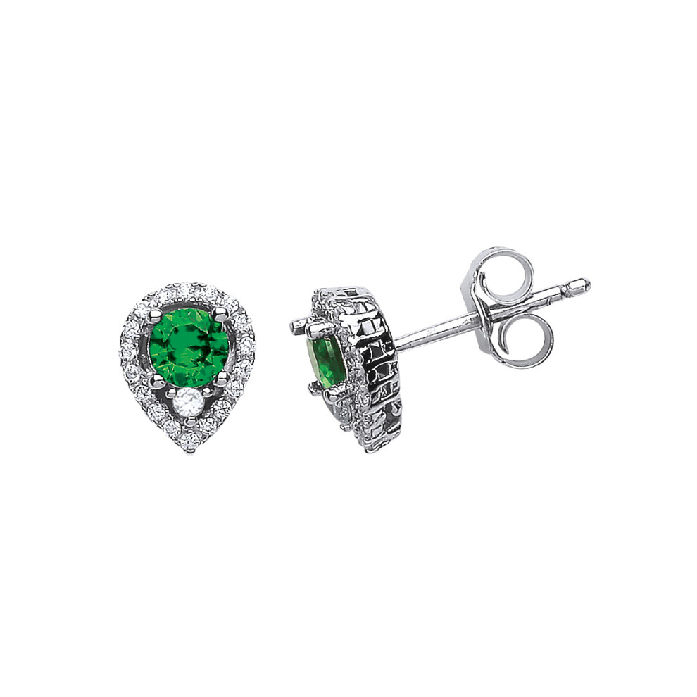 Jewelco London Ladies Sterling Silver Emerald-Green Cubic Zirconia Halo Tears of Joy Drop Earrings - GVE397EM