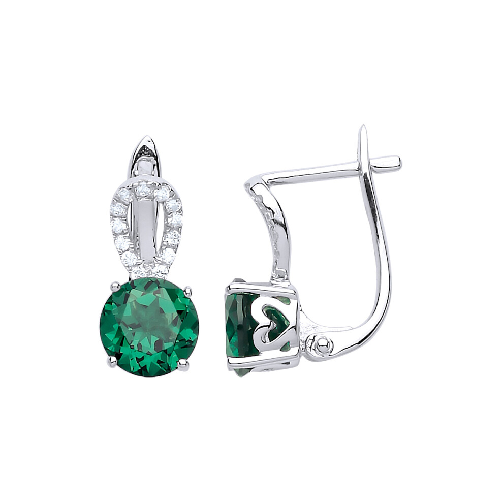Jewelco London Ladies Sterling Silver Emerald-Green Cubic Zirconia Teardrop Halo Solitaire Drop Earrings - GVE618EM