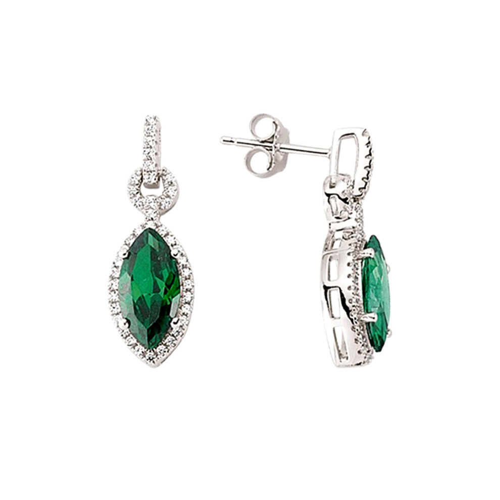 Jewelco London Ladies Sterling Silver Emerald-Green Marquise Cubic Zirconia Cats Eyes Stud Earrings - GVE352
