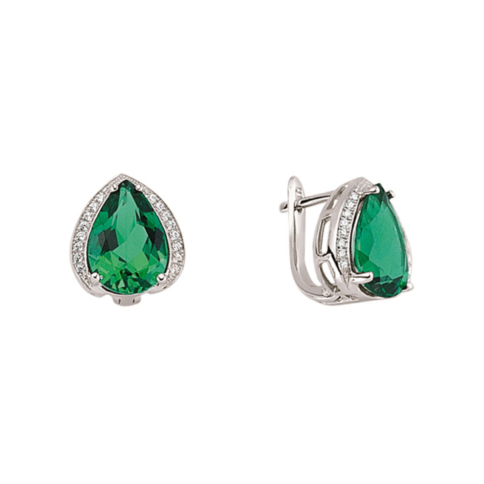 Jewelco London Ladies Sterling Silver Emerald-Green Pear Cubic Zirconia Tears of Joy Drop Earrings - GVE316