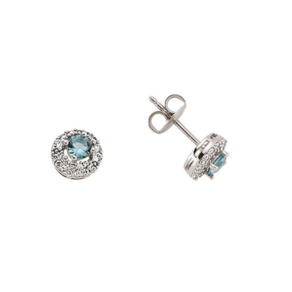 Jewelco London Ladies Sterling Silver Light Blue Cubic Zirconia Halo Stud Earrings - GVE396TOP