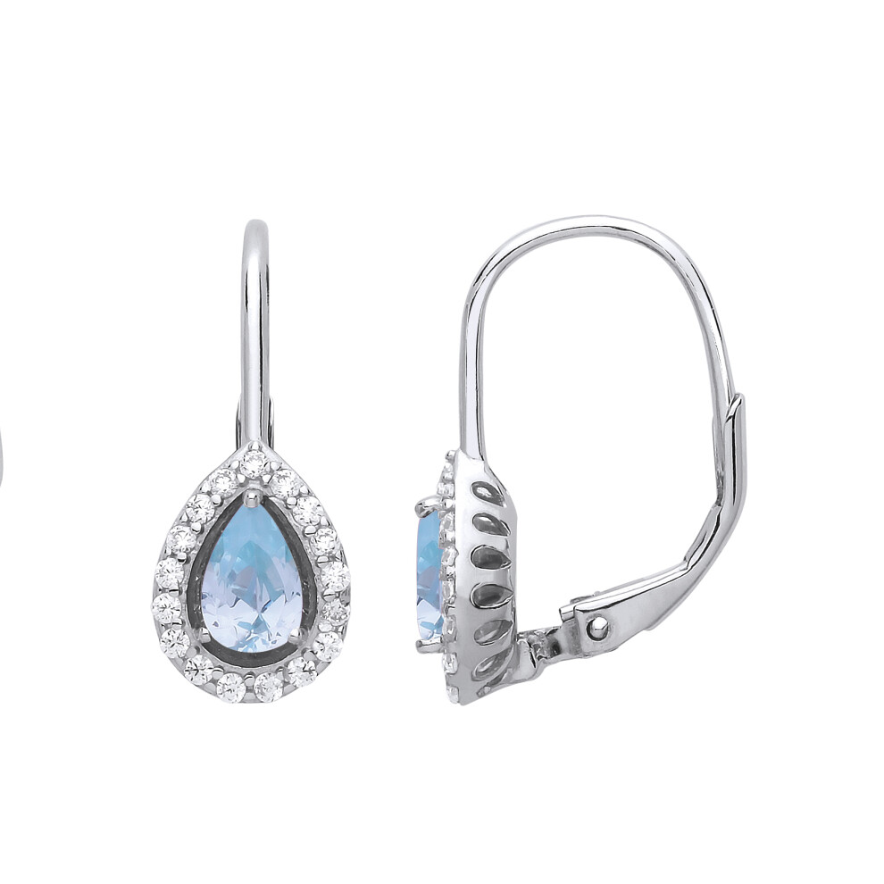 Jewelco London Ladies Sterling Silver Light Blue Pear Cubic Zirconia Tears of Joy Halo Drop Earrings - GVE814AQ
