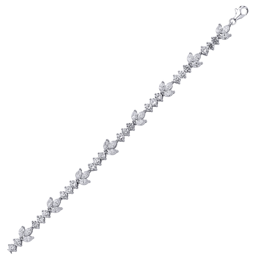 Jewelco London Ladies Sterling Silver Marquise Cubic Zirconia Leaf Tennis Bracelet 9mm - GVB002 - Image 4