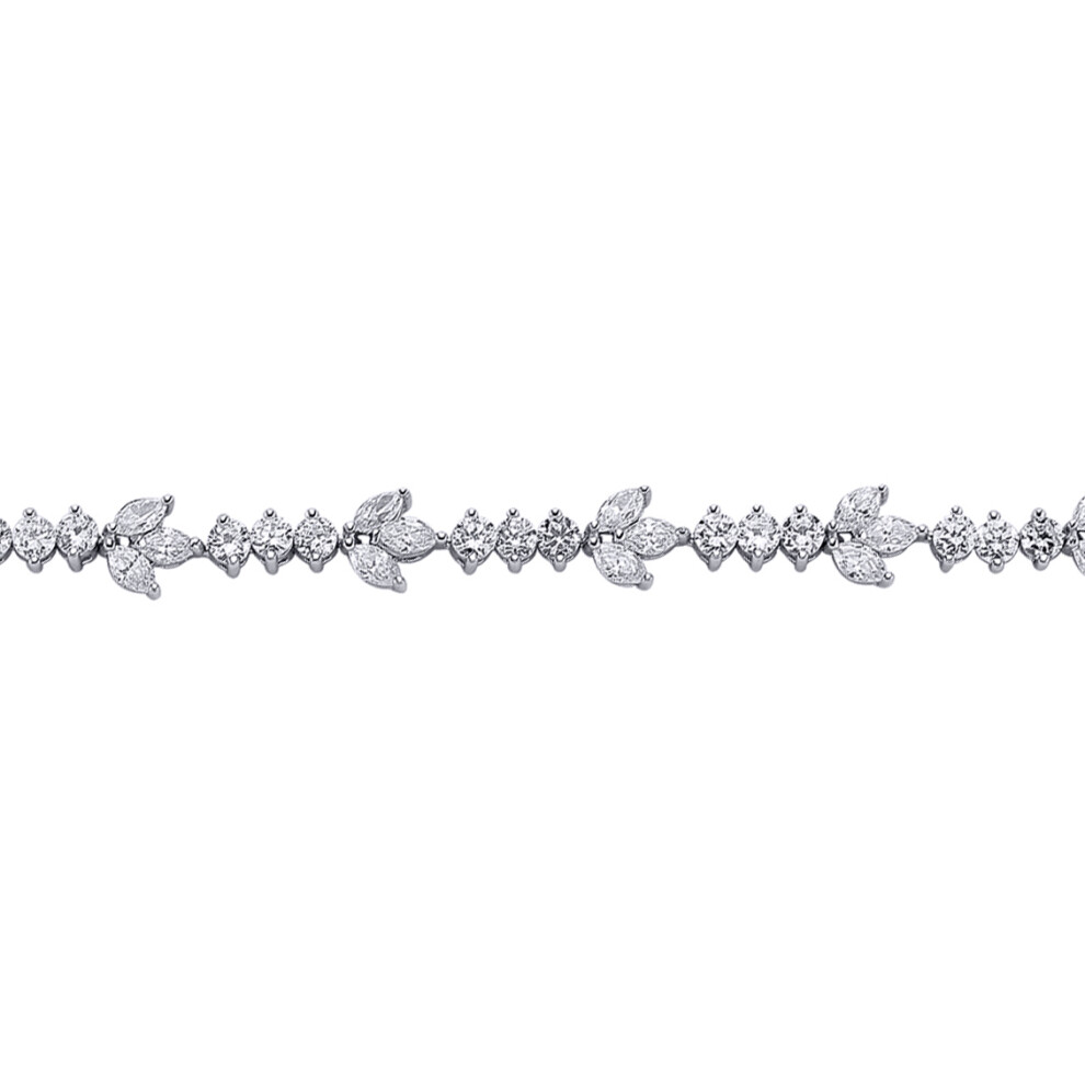 Jewelco London Ladies Sterling Silver Marquise Cubic Zirconia Leaf Tennis Bracelet 9mm - GVB002