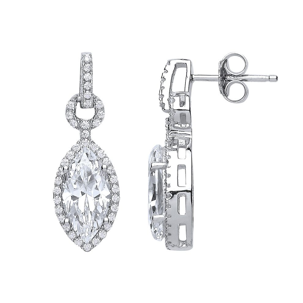 Jewelco London Ladies Sterling Silver Marquise Cubic Zirconia Tears of Joy Drop Earrings - GVE432
