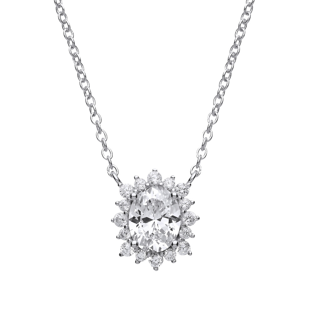 Ladies Sterling Silver oval Cubic zirconia Sunshine Cluster Solitaire Charm Necklace 15 inch - GVK172 - Image 2