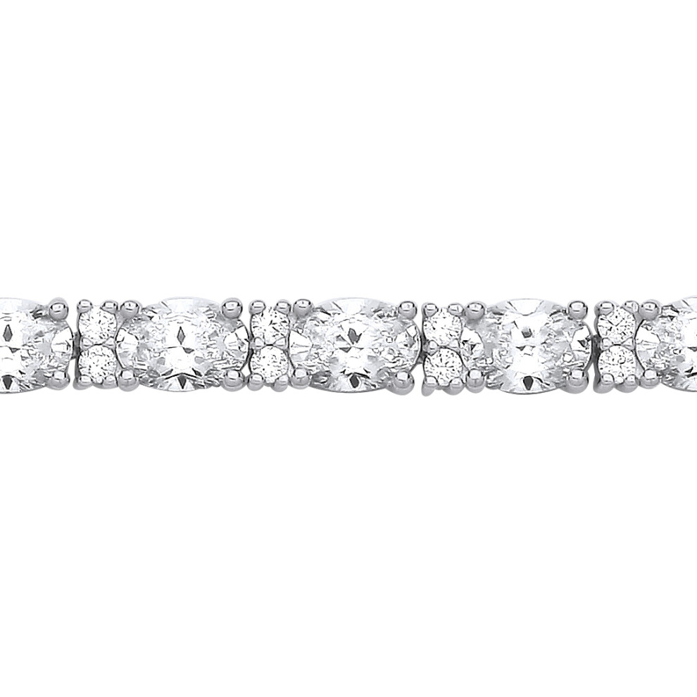 Jewelco London Ladies Sterling Silver Oval CZ Alternating Lil n Large One Two Tennis Bracelet 5mm 7.5 inch - GVB564