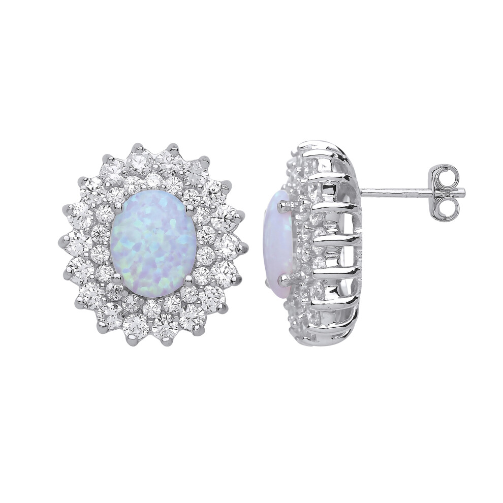 Jewelco London Ladies Sterling Silver Oval Opal Royal Cluster Stud Earrings - GVE058OP